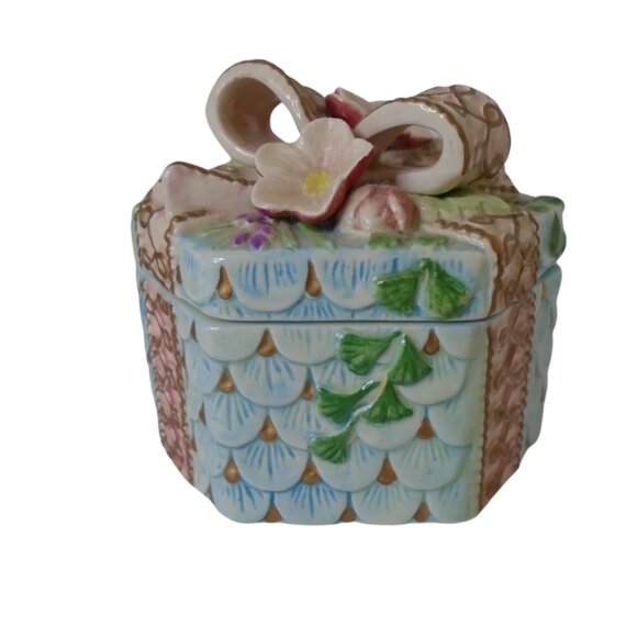 Vintage Fitz And Floyds Hexagonal Keepsake Trinket Box Ceramic Gift Box Floral - Picture 6 of 11